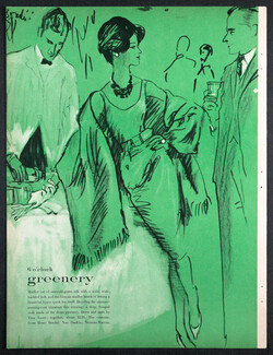 René Bouché 1959 "Greenery", Tina Leser, 6 o'clock (green, blue)