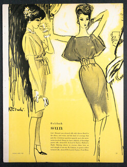 René Bouché 1959 "Sun", Larry Aldrich & Galanos, 6 o'clock (yellow)