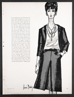 Christian Dior 1961 Hervé Dubly, Black suit white blouse, Fashion Illustration