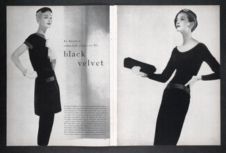 Black Velvet, 1955 - Fashion Serie by Horst, Larry Aldrich, Harvey Berin, Black Dresses, Fashion Photography, 6 pages, 6 pages