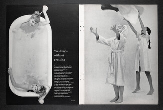Guy Bourdin 1958 "Washing without pressing" Bubble Bath by Lentheric, Arnold Constable, American Vogue
