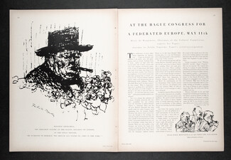At the Hague Congress for Federated Europe, 1948 - Feliks Topolski Winston Churchill, 4 pages, Text by Denis de Rougemont, 4 pages