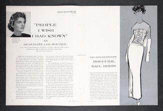 People I wish I had known, 1961 - Mrs John Kennedy, Vogue Article, Jackie Kennedy, Oleg Cassini Dresses, Portraits by Horst and Bouché, Text by Jacqueline Lee Bouvier, 6 pages