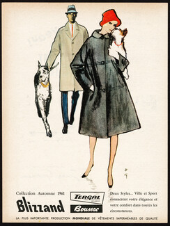Blizzand (Clothing) 1961 René Gruau, Dogs, Dachshund, Dobermann