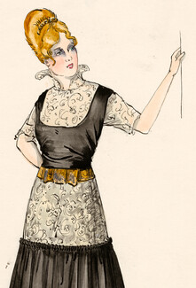 Original Fashion Drawing - Bernard & Cie 1910 "Terpsichore", Indian ink and gouache