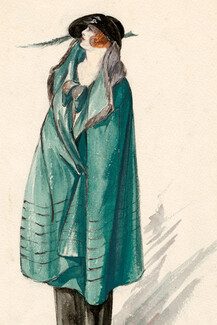 Original Fashion Drawing - Bernard & Cie 1910 "Idéal", Gouache