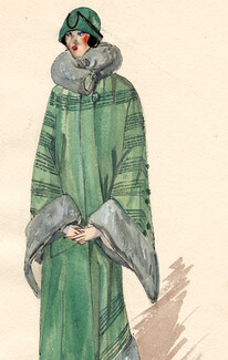 Original Fashion Drawing - Bernard & Cie 1910 "Moretto", Gouache
