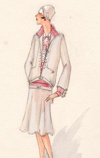 Bernard & Cie - Album Collection 1927 "Mimi Pinson" Original Fashion Drawing, Indian ink and Gouache