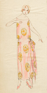 Original Fashion Drawing circa 1925 Ink and colored pencil