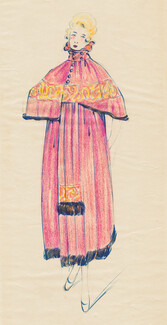 Original Fashion Drawing circa 1925 Ink and colored pencil
