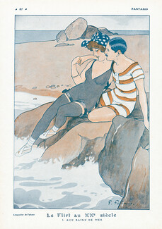 Fabien Fabiano 1911 "Le flirt au XXème siècle" Flirtation, Bathing Beauty, lovers
