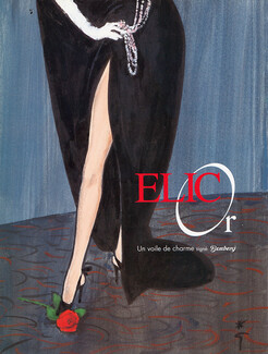 Bemberg (Fabric) 1990 "Elic Or" René Gruau, Fashion Illustration