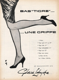 Galeries Lafayette 1956 "Tigre" Stockings, René Gruau