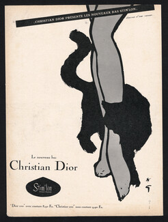 Christian Dior (Stockings) 1959 Cat, René Gruau, Les nouveaux bas Stim'lon, Christior...