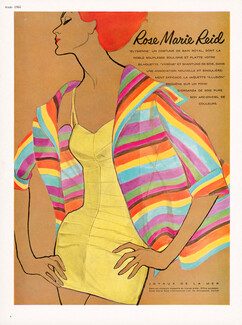 Rose Marie Reid (Swimwear) 1961 Costume de bain et jaquette de soie arc-en-ciel