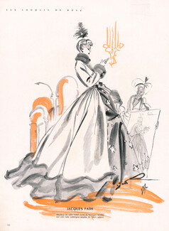 Jacques Fath 1947 Bosc Fashion Illustration Evening Gown