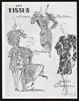 Les Tissus Ducharne, Combier, Robert Perrier 1943 Fabrics, Fashion Illustration