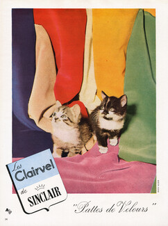 Sinclair (Fabric) 1948 "Pattes de velours" Les Clairvel, Cat Kittens