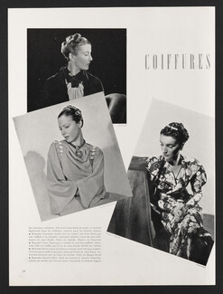Jodelle, Lucien Lelong, Maggy Rouff 1936 Bijoux Cartier, Chaumet, Coiffures Emile