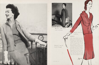 Paris report, 1957 - Chanel, Christian Dior... Photos Henry Clarke, Illustrations Dagmar, 7 pages