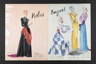 Robes longues, 1941 - Dessins de Karsavina, Maggy Rouff, Jeanne Lanvin, Lucien Lelong, Marcel Rochas