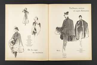 De la cape au manteau, 1947 - Drawings J. Haramboure, Capes by Jacques Fath, Balenciaga, Jeanne Lanvin