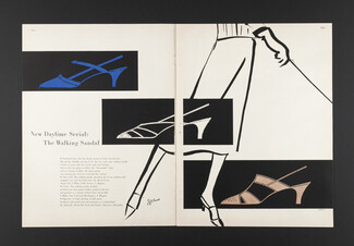 The Walking Sandal, 1956 - Andy Warhol, S. Johns Shoes I. Miller, David Evins, Julianelli, DeLiso Debs, Mademoiselle, Botticelli, Delman..., 5 pages