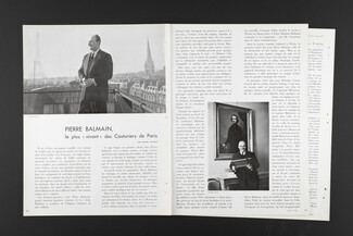 Pierre Balmain le plus vivant des Couturiers de Paris, 1953 - Photo Georges Saad, Portrait, Artist's Career, Text by Rachel Gayman, 3 pages