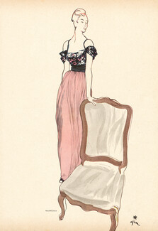 Balenciaga 1947 Embroidery Evening Gown, René Gruau
