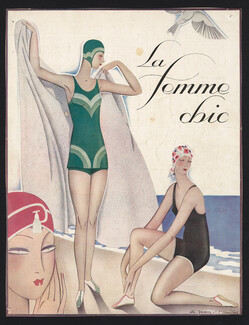 La Femme Chic 1930 circa, Cover, Albert Jarach, Beach, Art Deco Swimmer