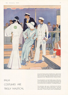 Palm Costumes Are Trigly Nautical 1931 Dobbs, Bergdorf Goodman, Mrs Franklin, Joseph Bolgar, Pyjamas, Yachtswoman