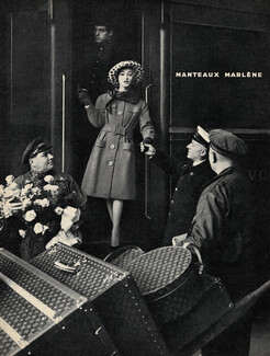 Manteaux Marlène 1959 Louis Vuitton Luggage, Train, Flowers