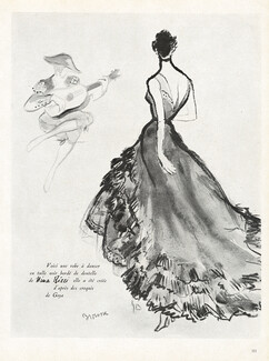 Nina Ricci 1950 Simone Brousse, Robe à danser, Fashion Illustration
