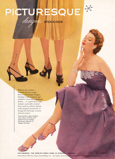 Picturesque Stockings 1952 Sanson Hosiery, Dress by Lawrence Gaines