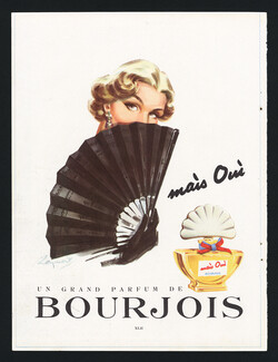 Bourjois (Perfumes) 1951 Raymond Brénot, Mais Oui, Hand Fan