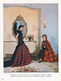 Christian Dior & Grès 1949 Surah et faille écossaise Ducharne, J. Leleu Décorateur