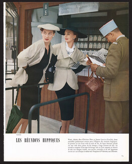 Christian Dior, Jeanne Lanvin 1951 Photo Tabard, Réunions Hippiques, Hermès Handbag, Védrenne
