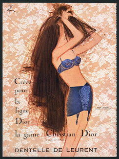 Christian Dior (Lingerie) 1963 René Gruau, Gorge "Scarabée", Ceinture "Rêverie bleue"