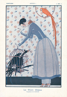 Le Vilain Oiseau, 1915 - George Barbier, Weimar Eagle in Cage, Parrot, World War I Art Deco