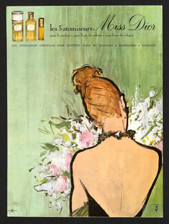 Christian Dior (Perfumes) 1957 Les 3 atomiseurs Miss Dior, d'après Gruau