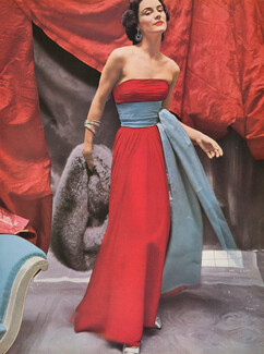 Jacques Fath 1953 Satin Evening Dress, Coudurier Fructus Descher, Photo Henry Clarke
