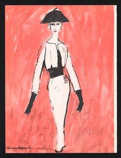 Christian Dior 1955 Bernard Blossac Fashion Illustration