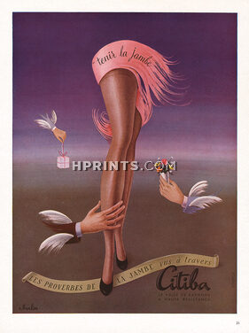 Citiba (Stockings) 1949 "Tenir la jambe" Surrealism, André Barlier