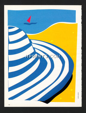 Sonia Rykiel 1993 Un Chapeau de Soleil Rayé Tonique, Beach, Fashion Illustration Agnès Audras