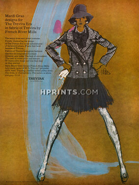 Trevira (Fabric) 1968 Mardi Gras, Fashion Illustration