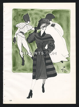 Jacques Fath 1945 Winter Coat Harlequin René Gruau