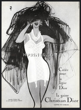 Christian Dior (Lingerie) 1959 René Gruau, Fourreau en tulle Helanca (b&w)