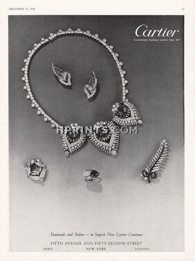 Cartier 1950 Diamonds and Rubies, Necklace, Earrings, Clips