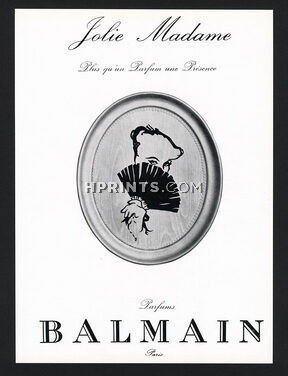 Pierre Balmain (Perfumes) 1963 Jolie Madame, hand fan, René Gruau