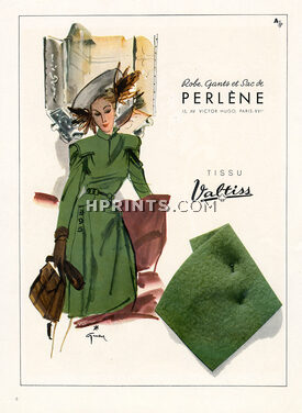 Perlene 1945 René Gruau, Valtiss, Green Dress